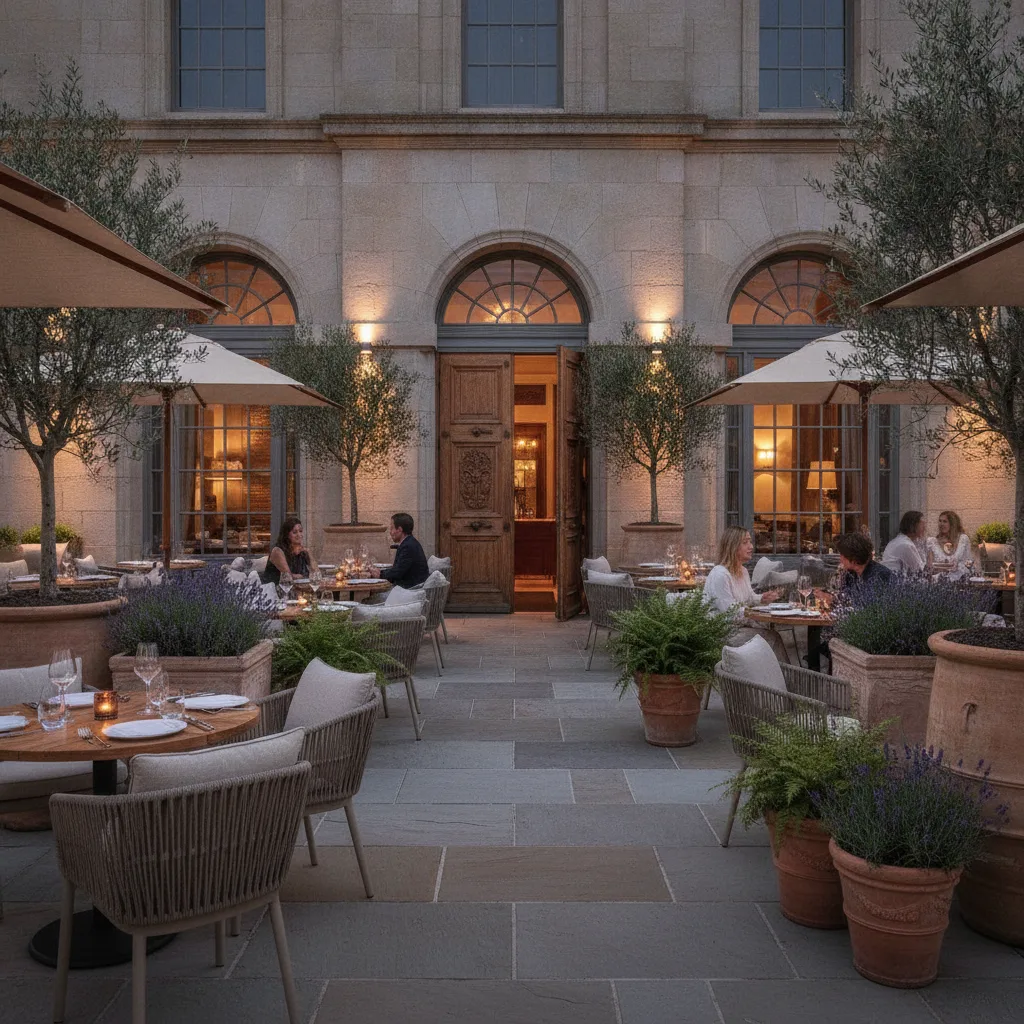 aménagement extérieur restaurant hôtel terrasse